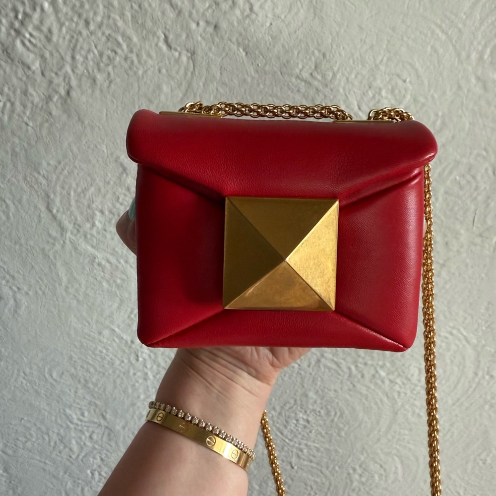 Valentino Red one stud micro Crossbody Bag with Gold Accent